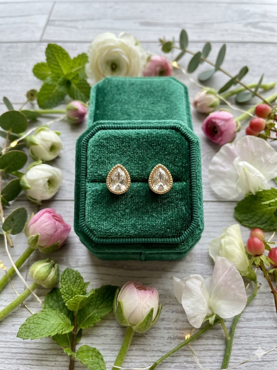 Golden Glow Teardrop Stud Earrings