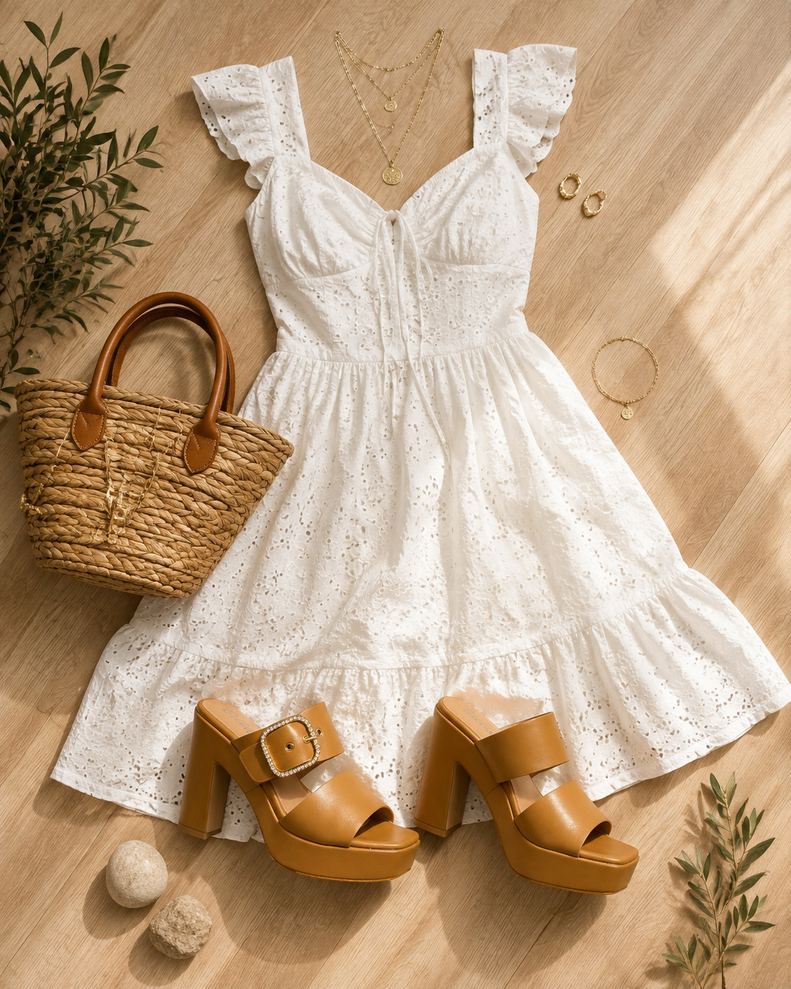 Double Strap Embellished Platform Block Heels