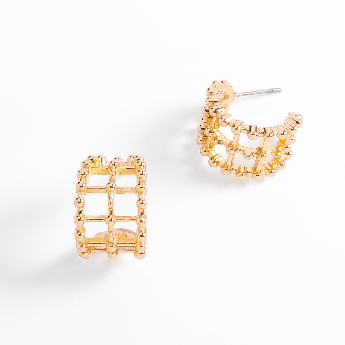 Golden Grid Hoop Earrings