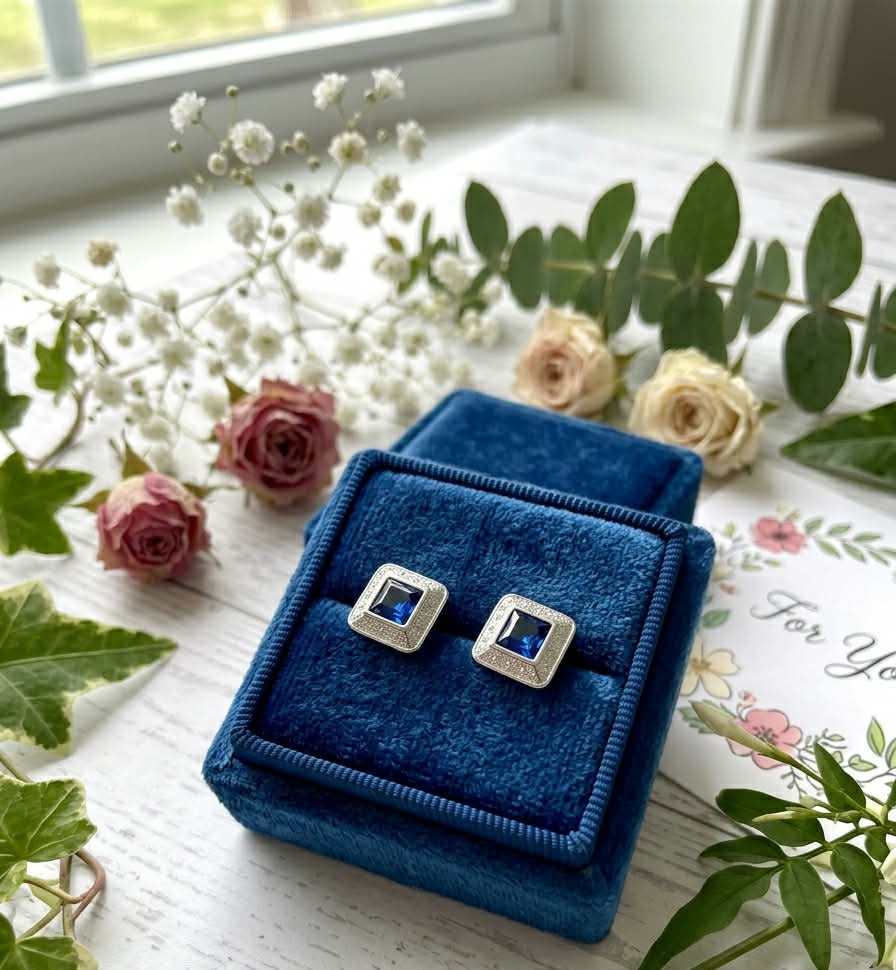 Midnight Blue Crystal Square Stud Earrings