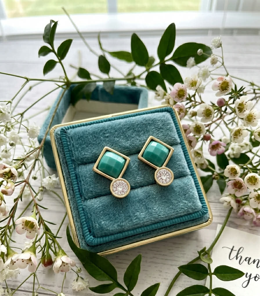 Turquoise Glow Drop Stud Earrings